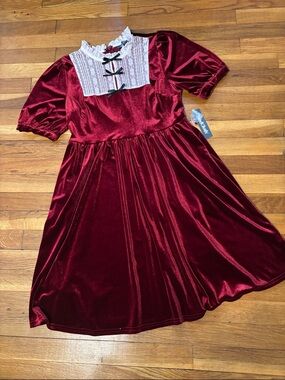 Modcloth Red Velvet Dress with White Lace Yoke